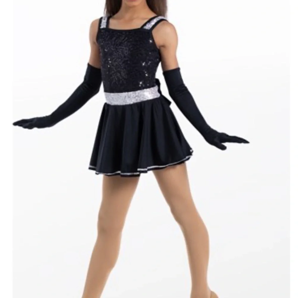 Weissman Black and Silver Sequin Kids One Piece dance dress. Size 10 year old.